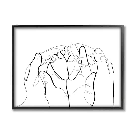 Stupell Industries Family Hands Holding Baby Feet Minimal Modern Linework in Frame Wall Art